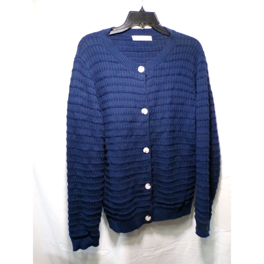 PrettyGarden Women's XL Navy Knit Cardigan Sweater Round Neck Button